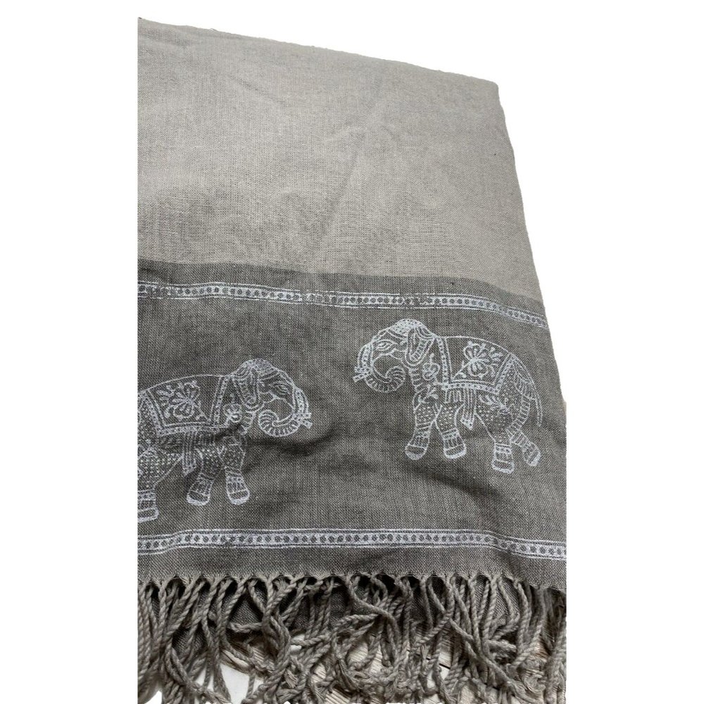 Elephant Table Cloth Grey Fringe  50”x 60” Size Home Decor